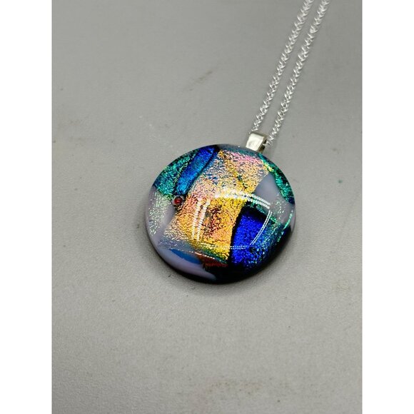 Dichroic Glass Pendant Necklace Art Glass Jewelry One af a Kind Artist Signed - Picture 2 of 7